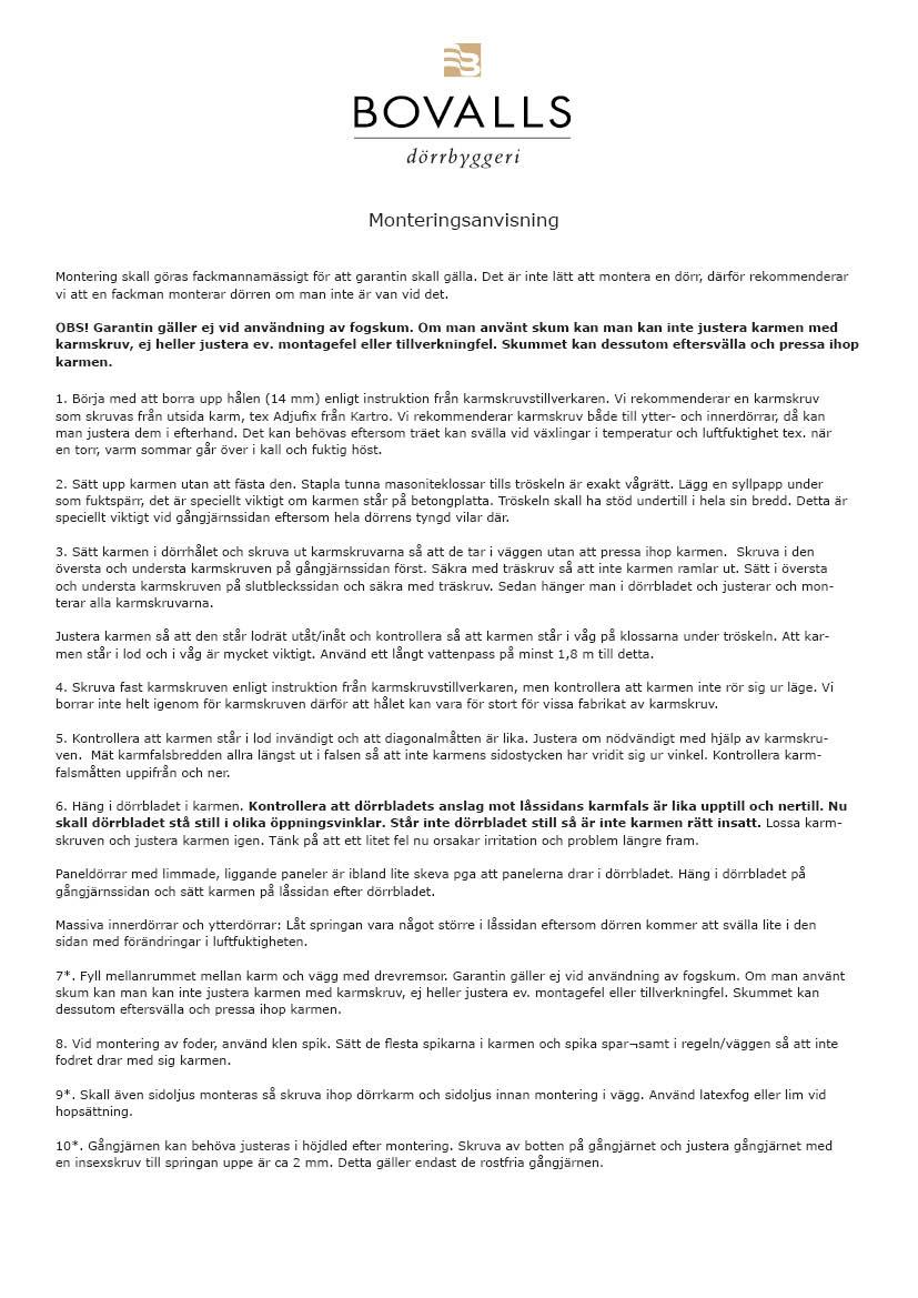 Monteringsanvisning dörrar